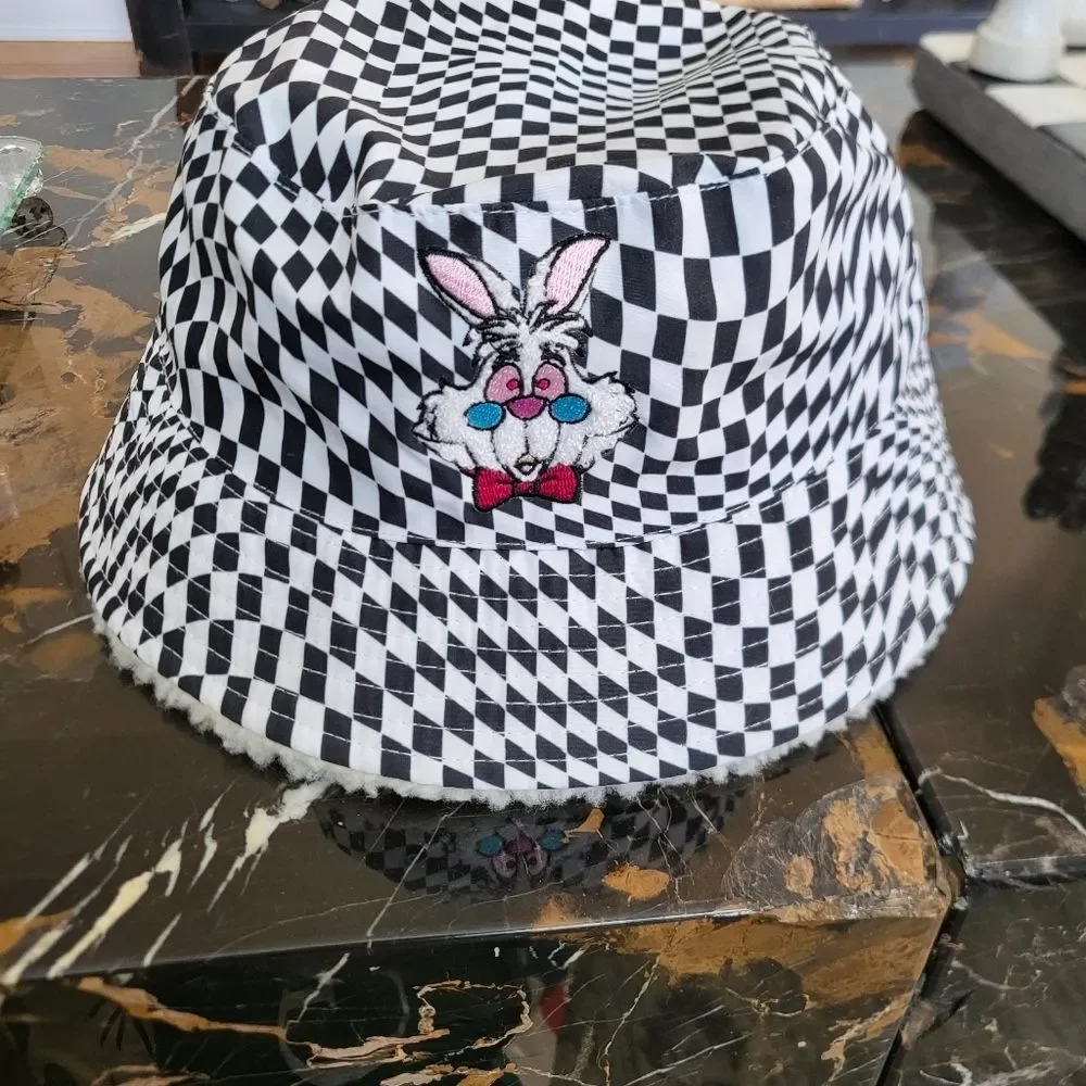 Disney Parks Alice In Wonderland Rabbit Checkered Bucket Adult Hat Opt Art
